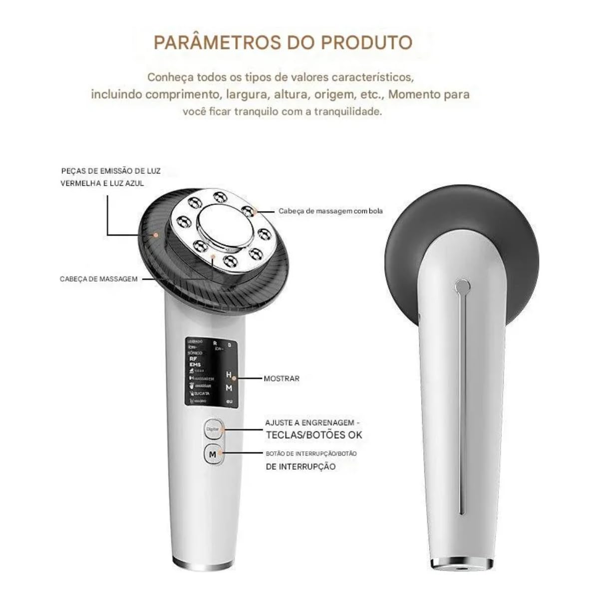Aparelho Ultrassom 7 em 1 RF Queima de Gordura EMS com LED